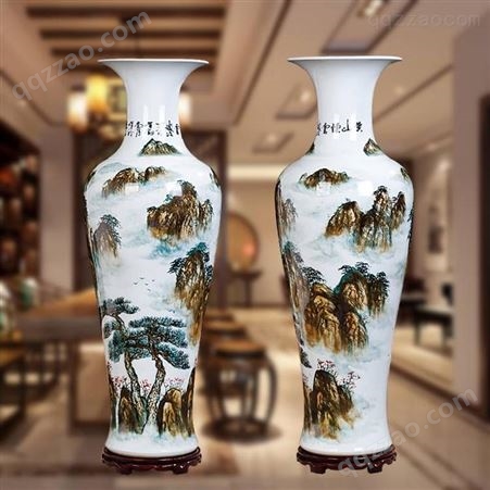 景德镇陶瓷落地大花瓶 手绘青花山水客厅玄关装饰摆件