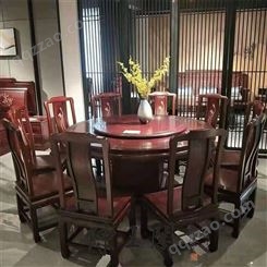 陈王阁 红木家具组合 绒毛黄檀圆餐桌 圆形餐台 1.2米7件套