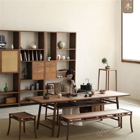 HHS003新中式实木茶台品牌排行榜 经典茶室家具茶台桌椅
