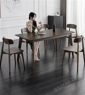 岩板餐桌家用小户型简约现代实木餐桌椅组合北欧轻奢长方形饭桌子