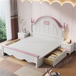 女孩儿童床公主床 现代简约全实木床小孩单人床美式储物少女床