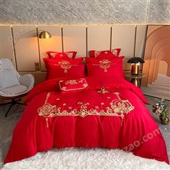 福禧同乐款婚庆四件套套 新款大红色全棉被套床单