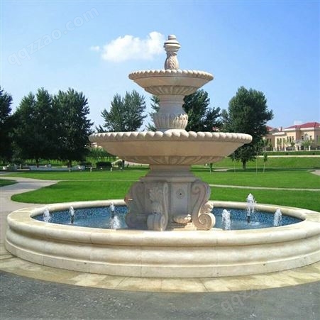 黄锈石雕喷泉雕塑水景欧式流水景观摆件单层双层三层水钵定制