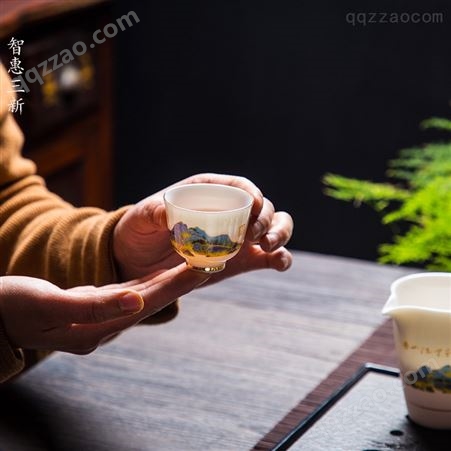 白瓷单杯羊脂玉瓷功夫茶杯茶具陶瓷纯白品茗杯主人杯礼品定制
